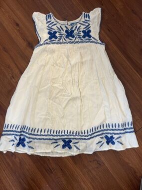 Urban Outfitters White Dress with Royal Blue Embroidery